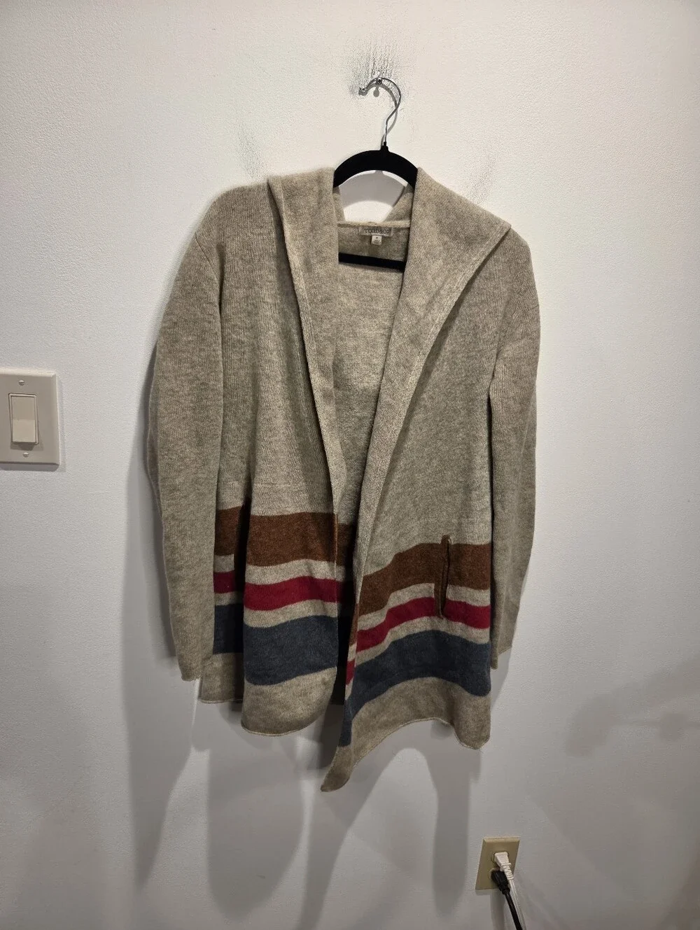 Toad&co Size S Boho Wool Blend Stripes Hooded Ooen Front Sweater